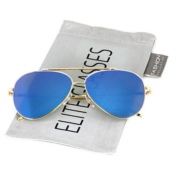 Blue Mirrored Pilot Flying Sunglasses Retro 80s 90s Style Reflective Lens UV400
